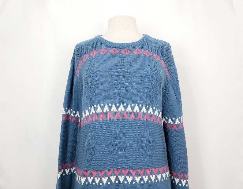 90s Grandpa Sweater Blue Pink White Pattern Oversize Grandpa Sweaters for Women#2
