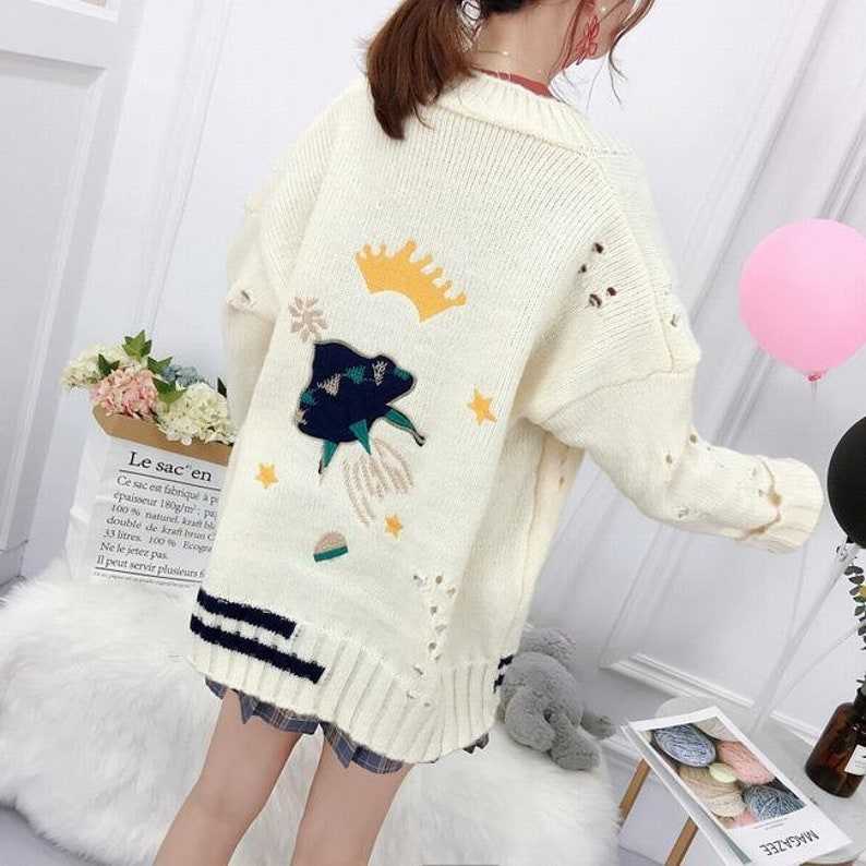 Autumn Winter Knit Cardigan Oversize Sweater Coat Cute Grandpa Sweaters#2