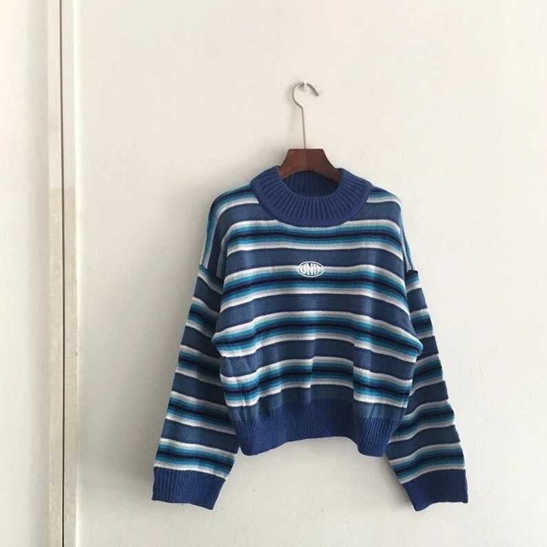 Oversized Knitted Striped Sweater Striped Grandpa Sweaters#3