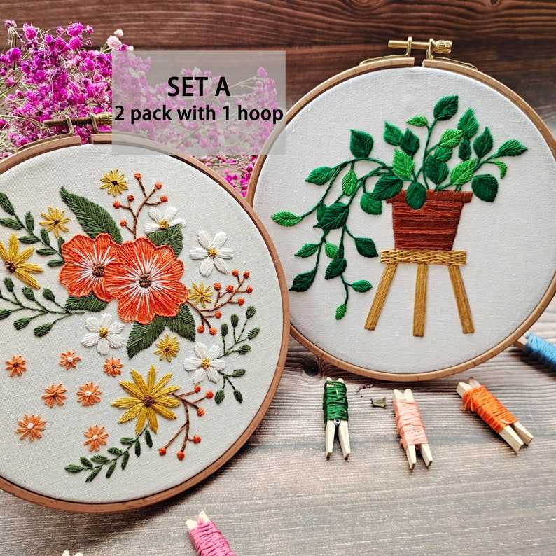 Embroidery Kits with Plants Patterns Beginner Cross Stitch Kits Hand-Embroidered DIY Material Package European-Style Embroidery Flower Set for Adults