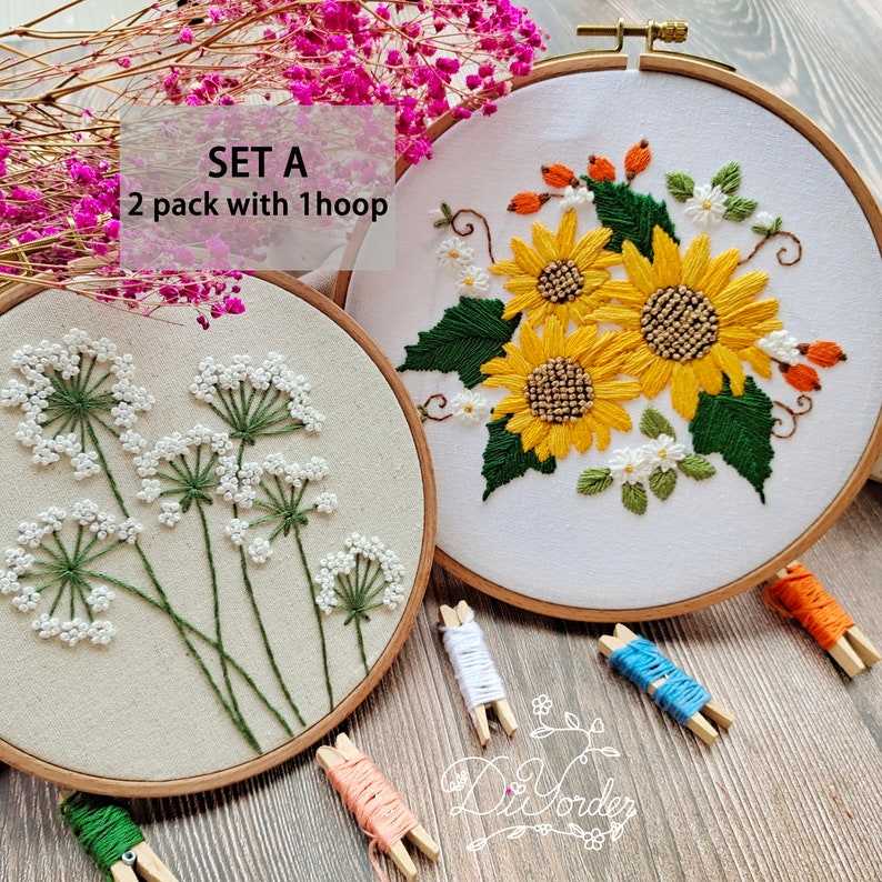 Embroidery Kits with Plants Patterns Beginner Cross Stitch Kits Hand-Embroidered DIY Material Package European-Style Embroidery Flower Set for Adults