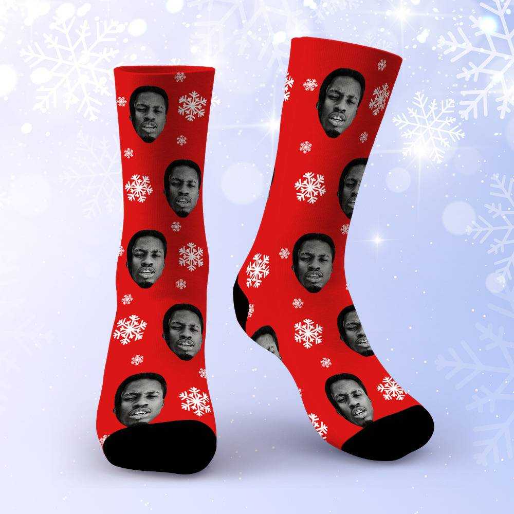  JUNZAN Custom Socks with Photo Red Xmas Snowflake