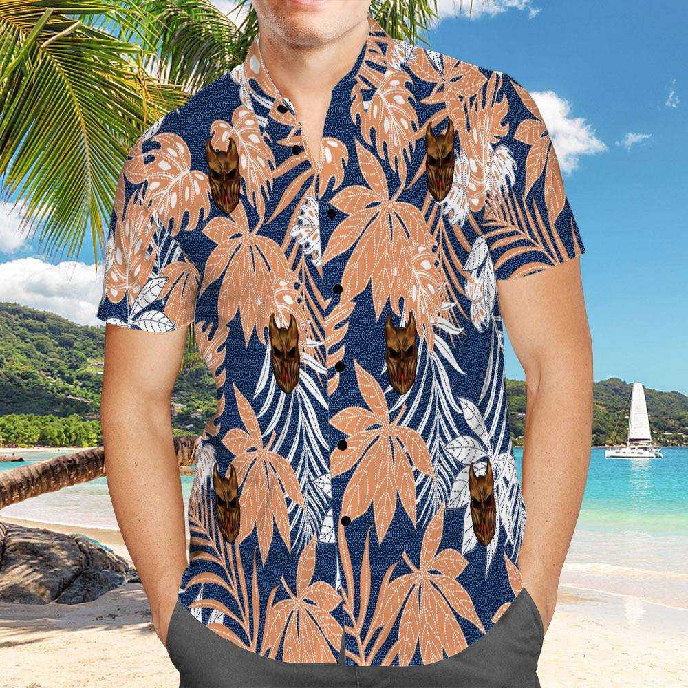 Slaughter To Prevail Hawaiian Shirt Custom Photo Hawaiian Shirt Blue Leaves Hawaiian Shirt