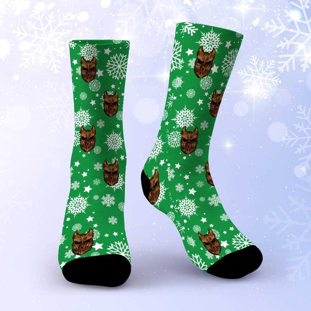 Slaughter To Prevail Socks Custom Photo Socks Green Christmas Socks Snowflake