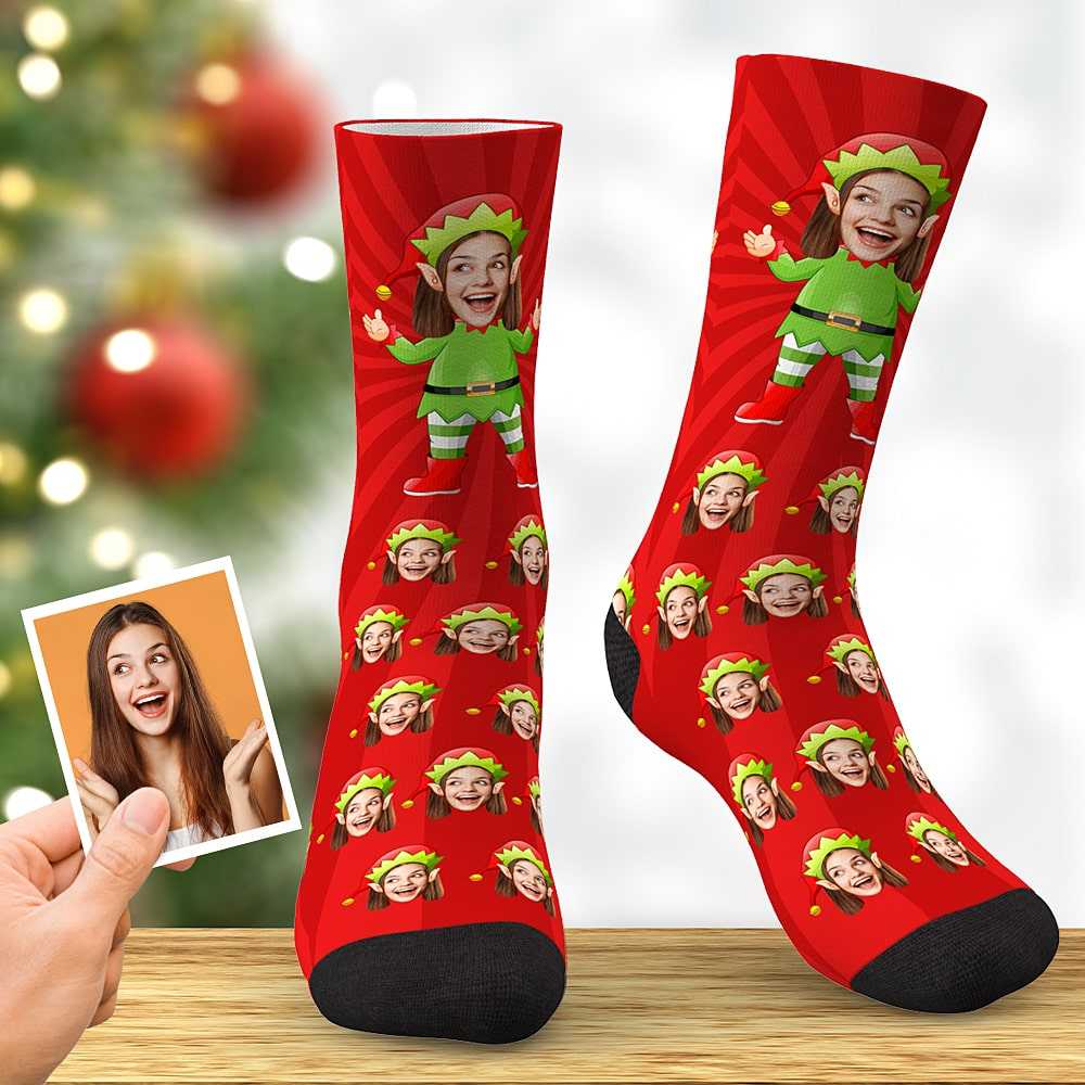 Custom Christmas Socks Personalized Funny Face Elf Socks