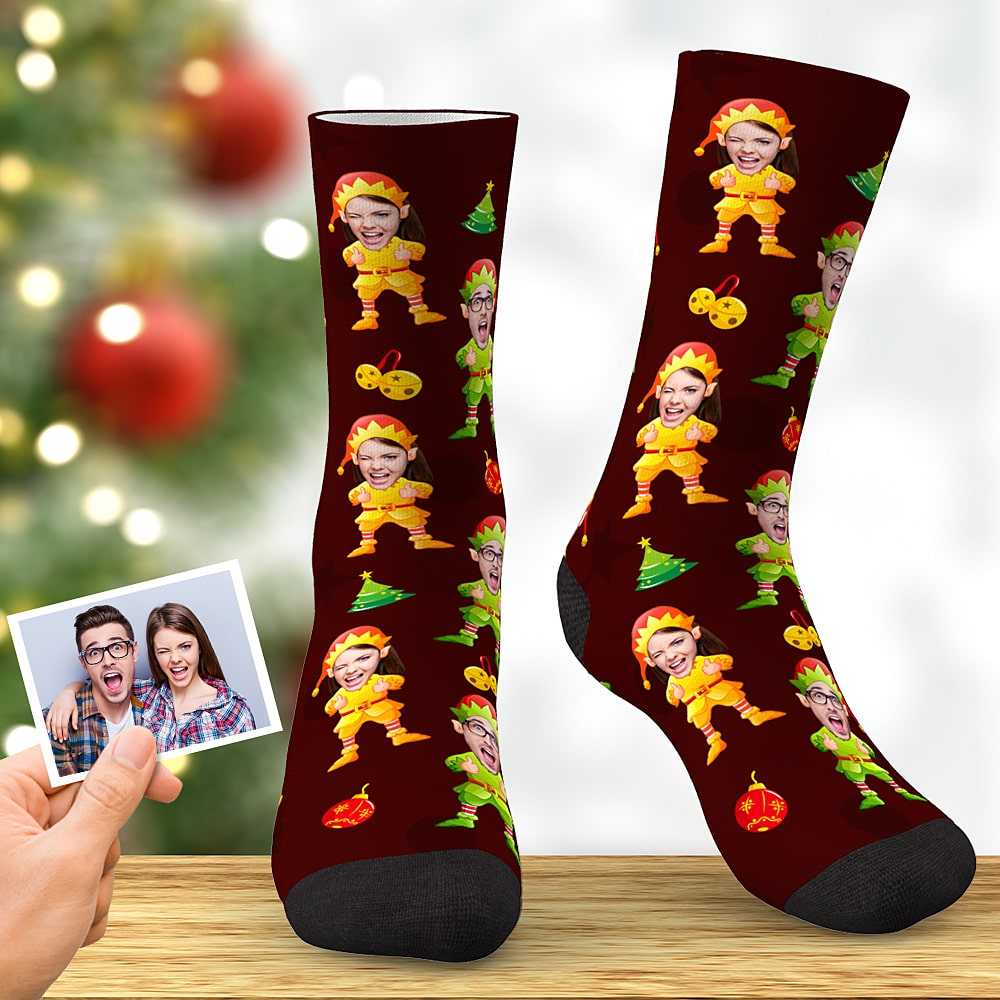 Custom Face Funny Socks Christmas Elf Socks with Bell Gift for Christmas