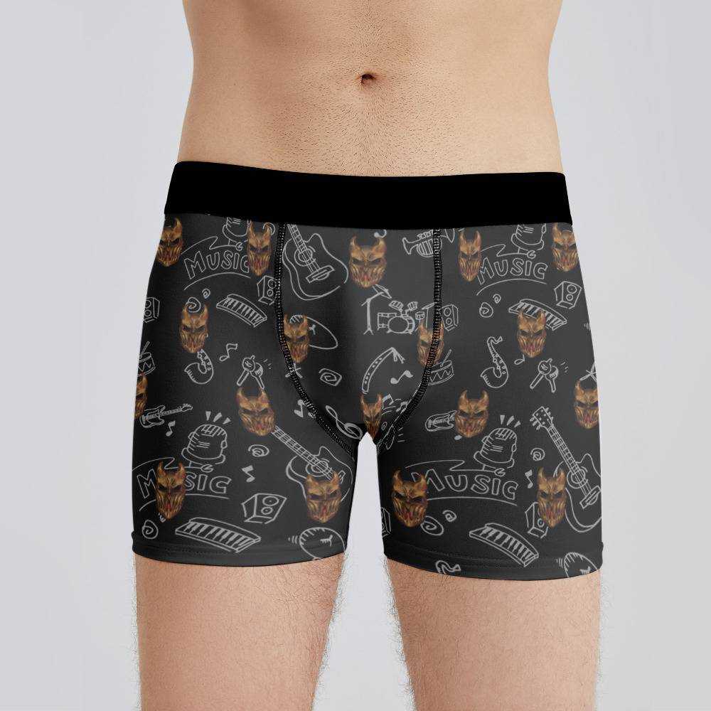 Slaughter To Prevail Boxers Custom Photo Boxers Men's Underwear Musical Instruments Pattern Boxers Black