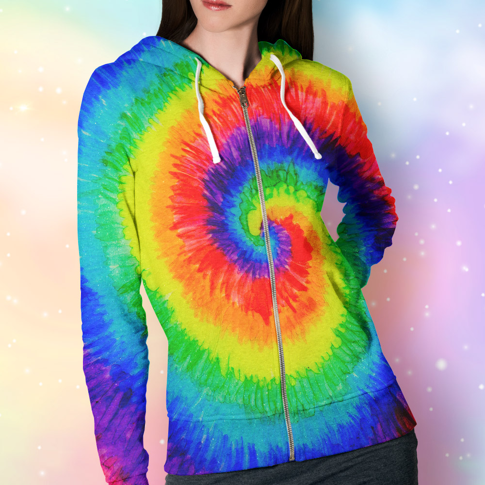 Rainbow tie dye hot sale zip up hoodie