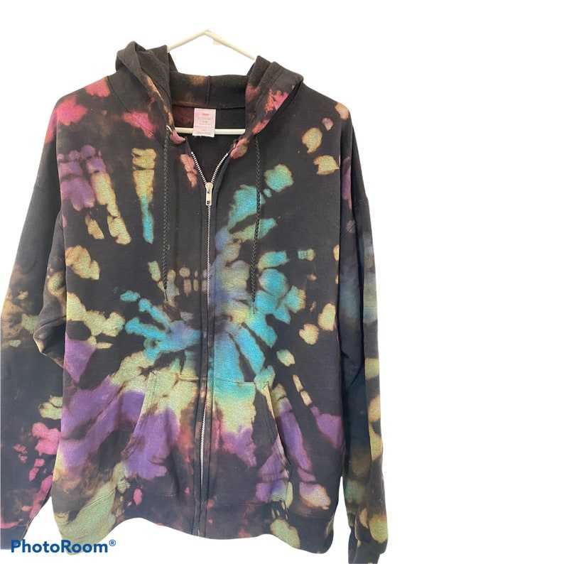 Rainbow Tie Dye Zip Up Hoodie Black Tie Dye Zipper Hoodie