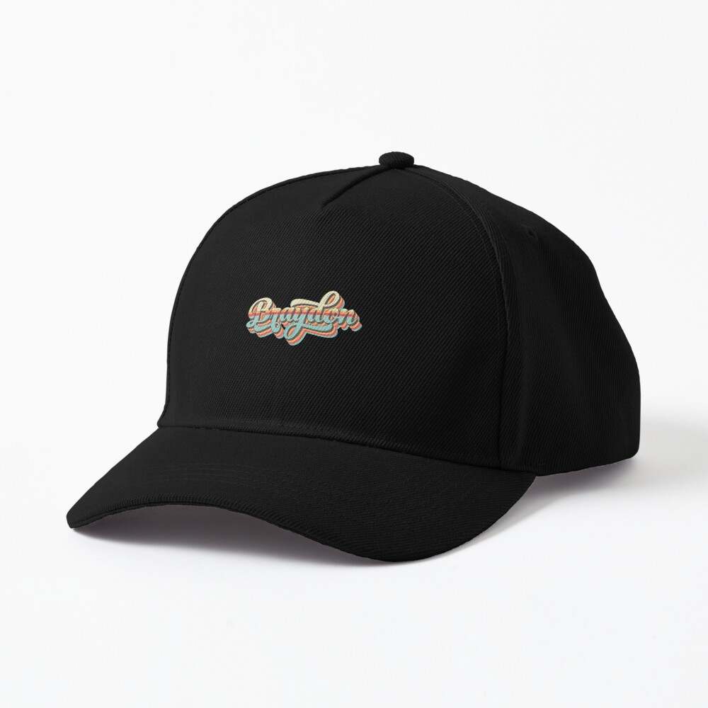 Braydon Name Cool 70s Retro Font Surf Style Design Cap, Braydon Price Hat, Braydon Price Hats