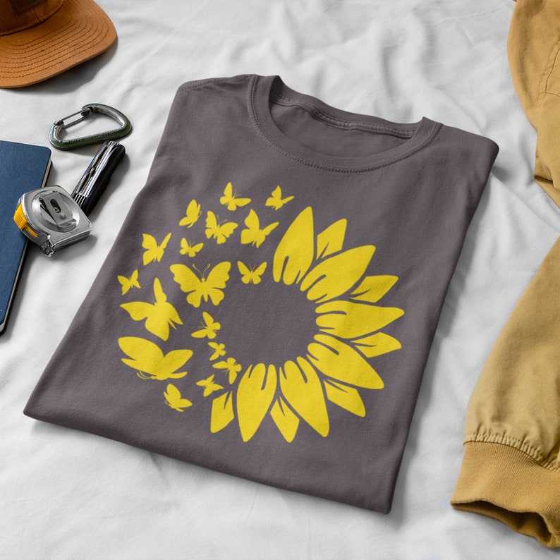 Sunflower Butterfly Svg, Distressed Sunflower, Sunflower and Butterflies Print Design, Digital Download#1