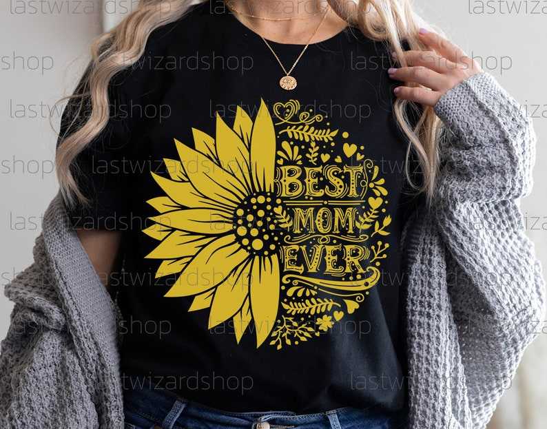 Best Mom Ever In Sunflower Svg, Sunflower Mama Svg, Half Sunflower Svg, Digital Download#1