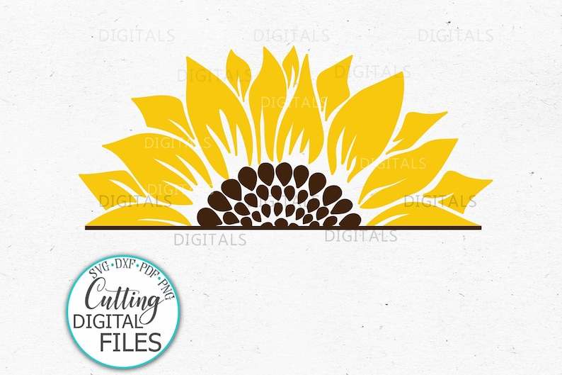 Sunflower Border Svg, Half Sunflower Svg, Digital Download#1