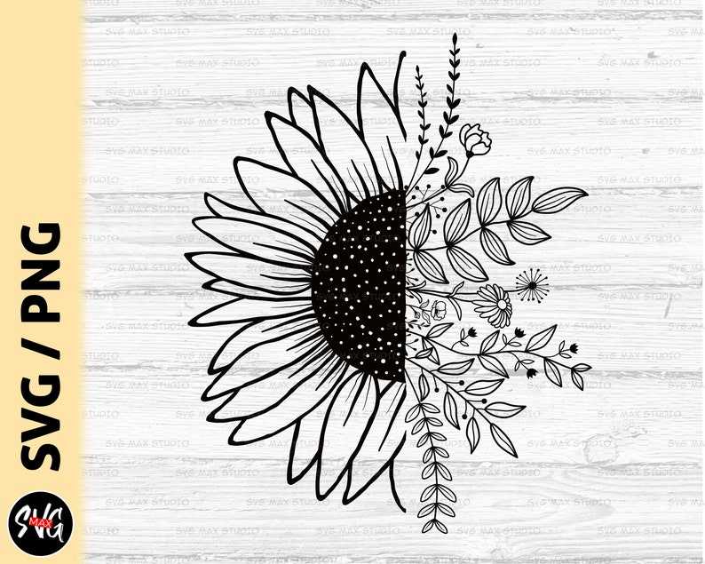Half Sunflower Svg, Wildflowers Svg, Flower Svg, Digital download#3