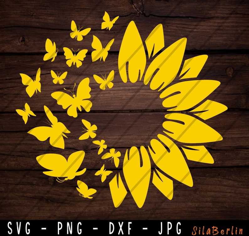 Sunflower Butterfly Svg, Distressed Sunflower, Sunflower and Butterflies Print Design, Digital Download#2