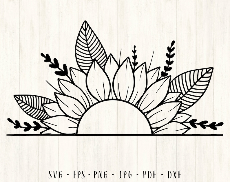 Half Sunflower Frame Svg, Half Sunflower Svg Sunflower Svg