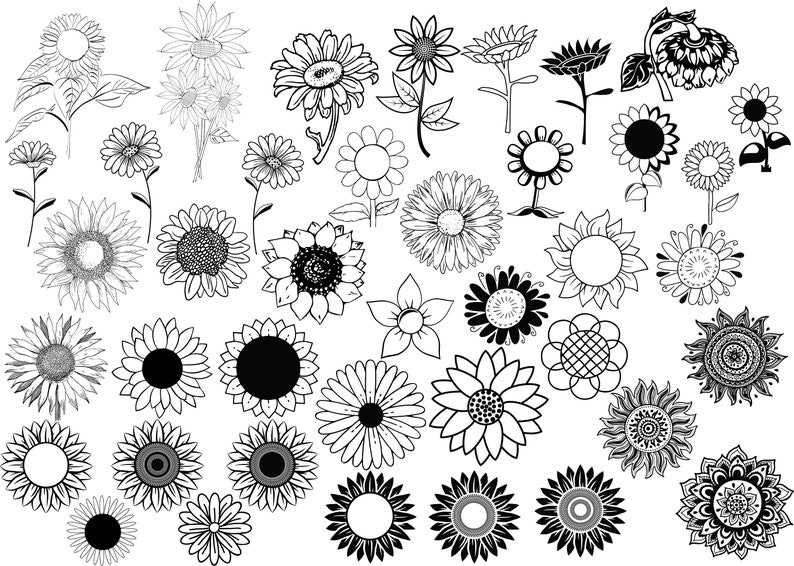 Sunflower Svg Black And White Perfect for Crafting & Design Projects