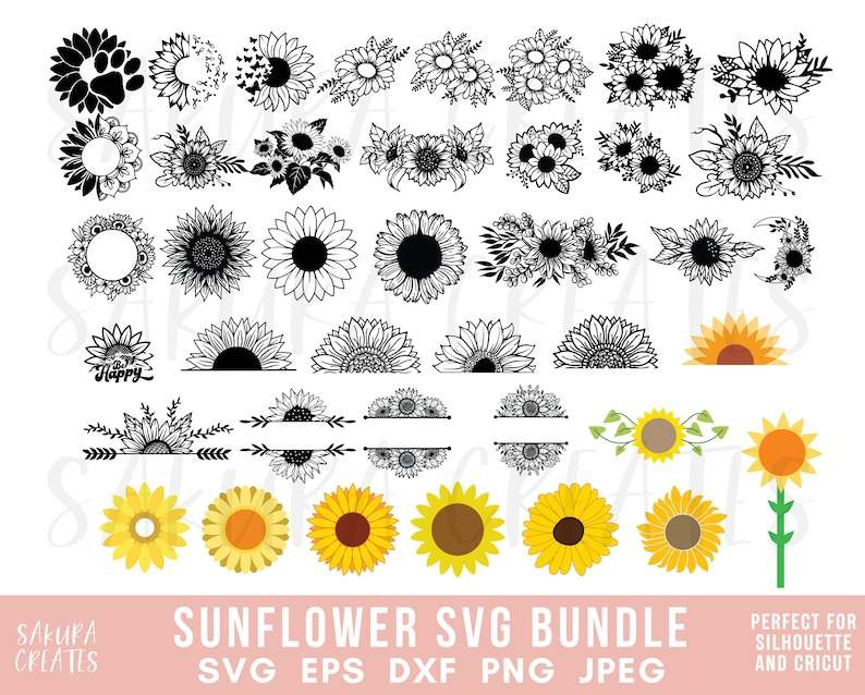 200+ Sunflower SVG Bundle, Sunflower Monogram Svg, Sunflower Cut File, Digital Download#3