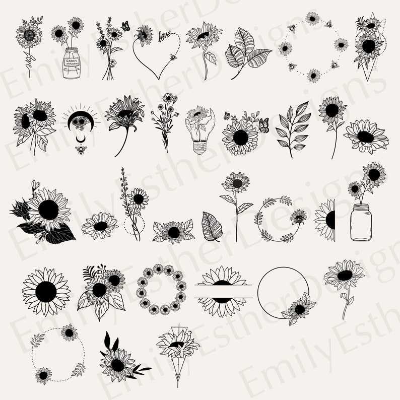 35 Sunflower Svg Designs, Sunflower Bundle Svg, Sunflower Svg Black And White, Digital Download#3