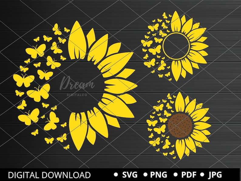 Sunflower Butterfly Svg Creativity and Fun Digital Download 
