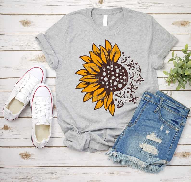 Butterfly Sunflower Svg, Valentine Svg, Half Sunflower, Digital Download#2
