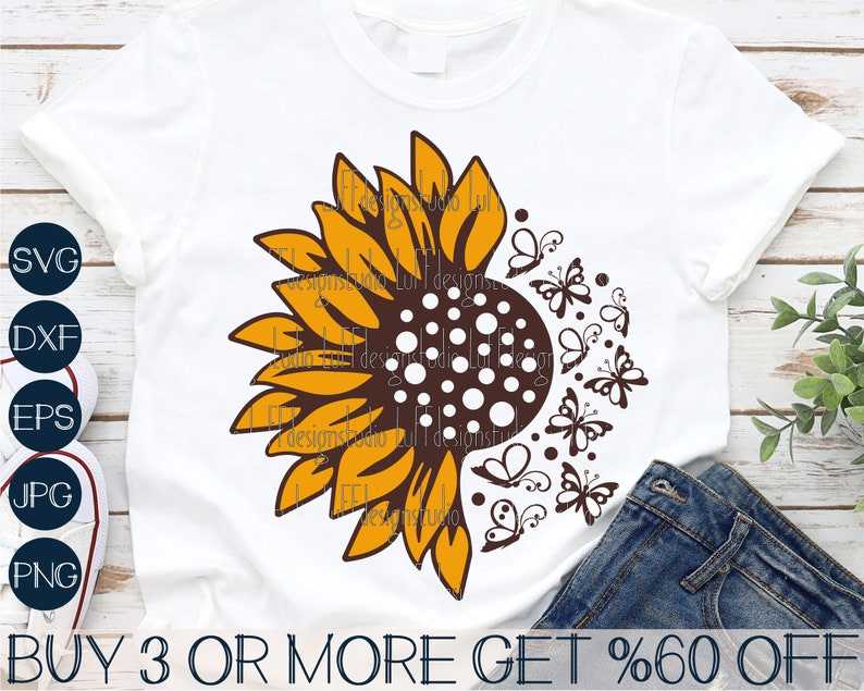 Butterfly Sunflower Svg, Valentine Svg, Half Sunflower, Digital Download#1