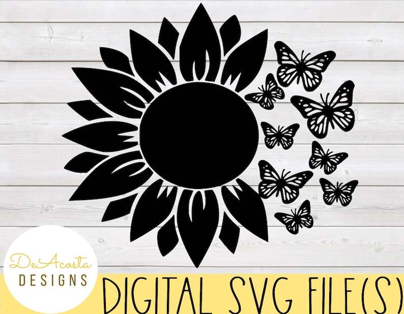 Sunflower Butterfly Svg, Distressed Sunflower; Half Sunflower Svg, Digital Download#1