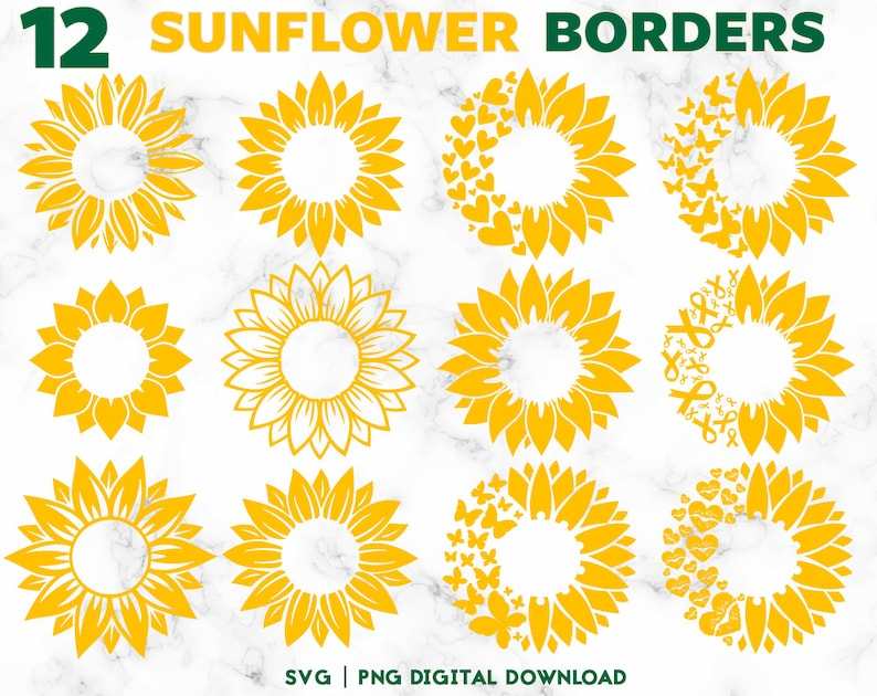 12 Sunflower Svg, Sunflower Borders Svg, Digital Download#1