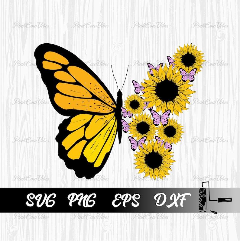 Sunflower Butterfly Svg, Sunflower Butterfly for Cricut, Sunflower with Butterfly Cut File Clipart, Digital Download#2