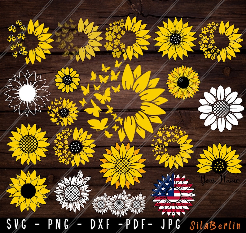Sunflower Bundle Svg, Distressed Sunflower, Sunflower & Butterflies Print Design, Digital Download