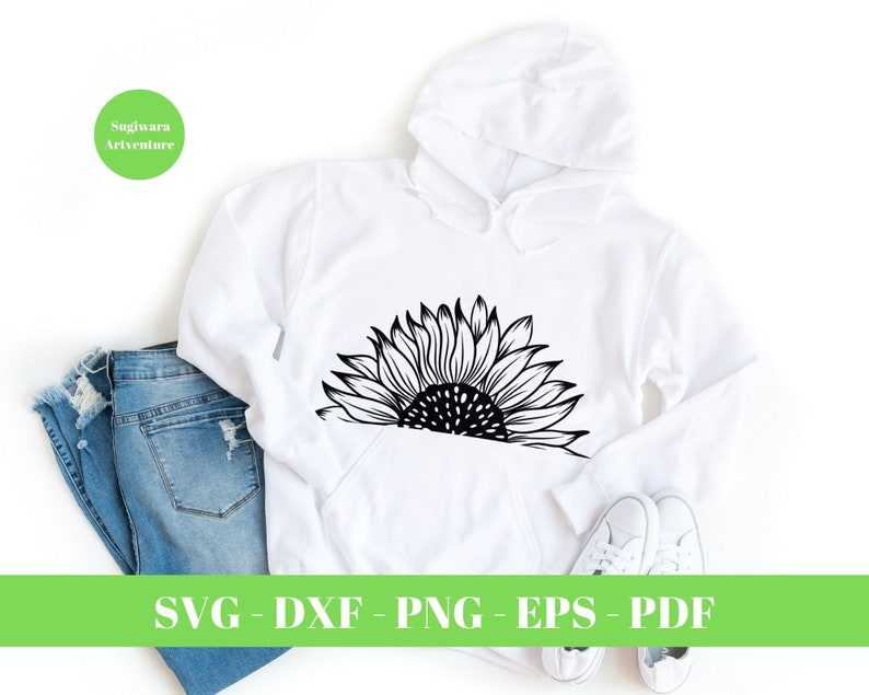 Half Sunflower Svg Free, Sunflower Cut File Flower Svg, Digital Download#3
