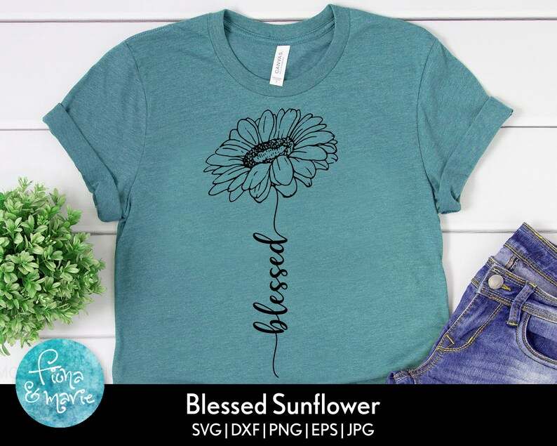 Blessed Cursive Type Sunflower Svg High Quality Perfect for your Design