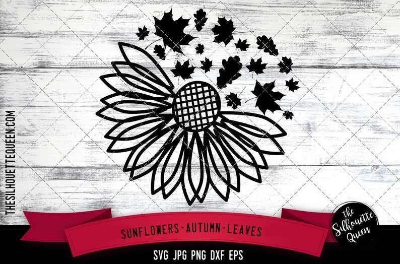 Half Sunflower Svg, Autumn Leaves Svg, Digital Download#1